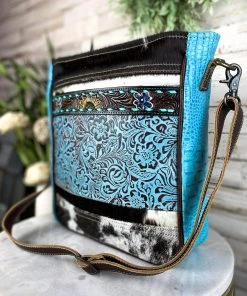 Myra Blue Countryside Floral Tooled Crossbody Handbag