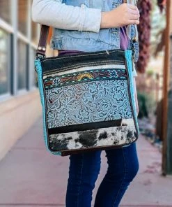 Myra Blue Countryside Floral Tooled Crossbody Handbag