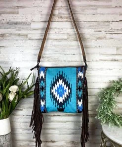 American Darling Blue Dream Aztec Fringe Crossbody Handbag