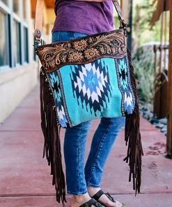 American Darling Blue Dream Aztec Fringe Crossbody Handbag