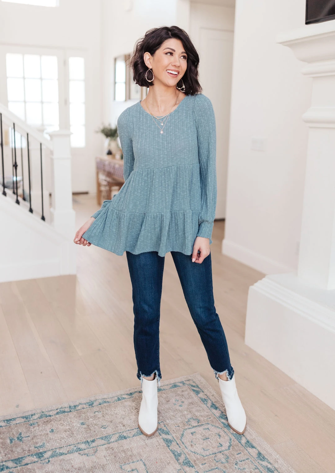 Ave Shops Women's Blue Pathways Long Sleeve Top | Stylish & Comfortable Blouse 4 Ave Shops Clothing Blue Pathways Top