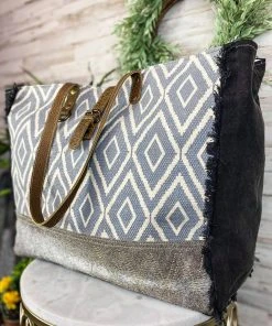 Myra Handbags & Wallets Blue Diamond & Cowhide Weekender