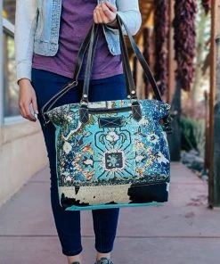 Myra Blue Western Mosiac Crossbody Handbag