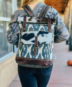 Myra Handbags & Wallets Blue & Gray Aztec Backpack