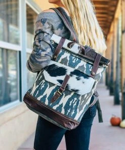 Myra Handbags & Wallets Blue & Gray Aztec Backpack