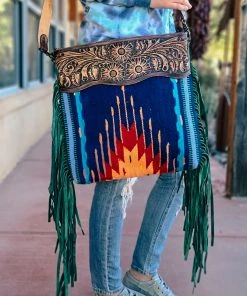 American Darling Blue & Green Aztec Fringe Crossbody Handbag >> MEGA SALE <<