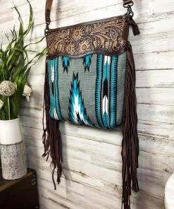 American Darling Handbags & Wallets Blue & Grey Aztec Fringe Crossbody Handbag