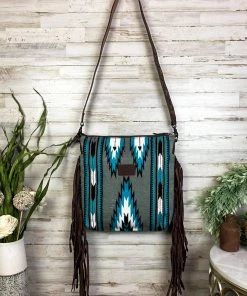 American Darling Handbags & Wallets Blue & Grey Aztec Fringe Crossbody Handbag
