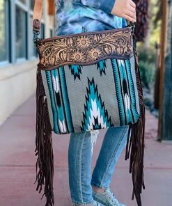 American Darling Handbags & Wallets Blue & Grey Aztec Fringe Crossbody Handbag