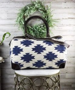 Hopofly Blue & White Aztec Duffle Weekender Handbag - MEGA SALE -The Cinchy Cowgirl Store Blue WhiteAztecDuffleWeekenderHandbag1 1080x