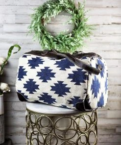 Hopofly Blue & White Aztec Duffle Weekender Handbag - MEGA SALE -The Cinchy Cowgirl Store Blue WhiteAztecDuffleWeekenderHandbag2 1080x