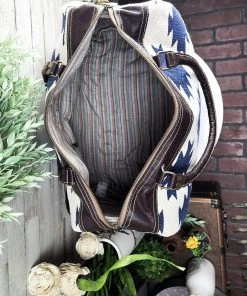 Hopofly Blue & White Aztec Duffle Weekender Handbag - MEGA SALE -The Cinchy Cowgirl Store Blue WhiteAztecDuffleWeekenderHandbag3 1080x