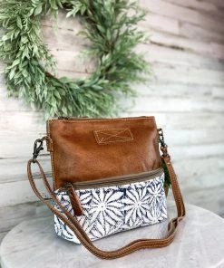 Myra Blue & White Floral Rug Crossbody Handbag