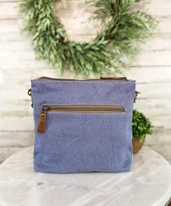 Myra Blue & White Floral Rug Crossbody Handbag