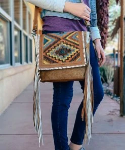 Myra Handbags & Wallets Boho Chic Cowhide & Fringe Crossbody Handbag