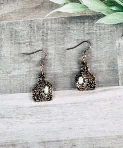 Blue Tortoise New Arrivals Bronze Ear Tag Concho Earrings