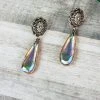Blue Tortoise Jewelry Bronze Rhinestone Iridescent Earrings