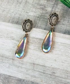 Blue Tortoise Jewelry Bronze Rhinestone Iridescent Earrings