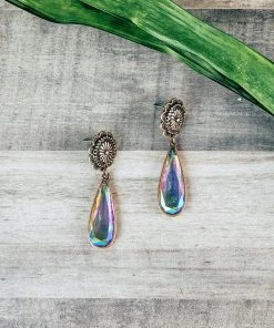 Blue Tortoise Jewelry Bronze Rhinestone Iridescent Earrings