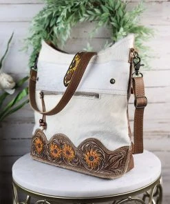 Myra Handbags & Wallets Brooklyn Grey Cowhide Sunflower Handbag