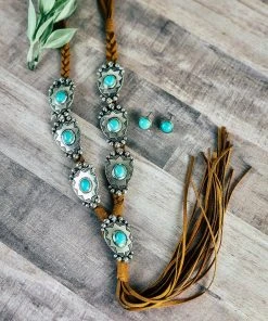 Blue Tortoise Jewelry Brown Concho Fringe Braided Necklace