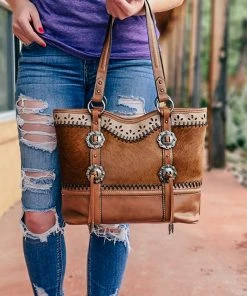 Trenditions Handbags & Wallets Brown Cowhide & Whipstitch Conceal Carry Handbag