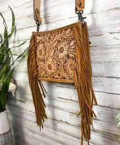 American Darling Brown Floral Etched Crossbody Handbag