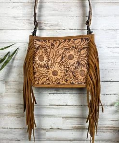 American Darling Brown Floral Etched Crossbody Handbag