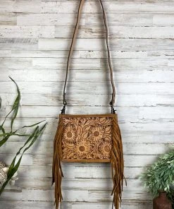 American Darling Brown Floral Etched Crossbody Handbag