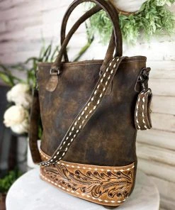 American Darling Handbags & Wallets Brown Floral Tooled Conceal Carry Crossbody Handbag