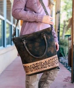 American Darling Handbags & Wallets Brown Floral Tooled Conceal Carry Crossbody Handbag