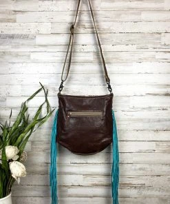 Myra Handbags & Wallets Brown Floral Tooled & Turquoise Whipstitched Crossbody Handbag