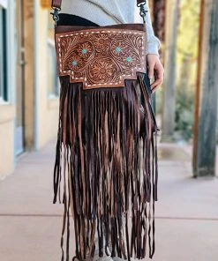 American Darling Brown Floral & Fringe Conceal Carry Crossbody Handbags & Wallets