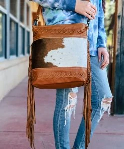 Myra Brown Fringe Cowhide Hobo Handbag Handbags & Wallets