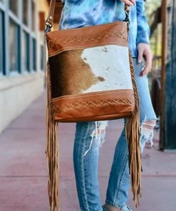 Myra Brown Fringe Cowhide Hobo Handbag Handbags & Wallets