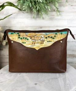 American Darling Brown Leather Western Longhorn Handbag