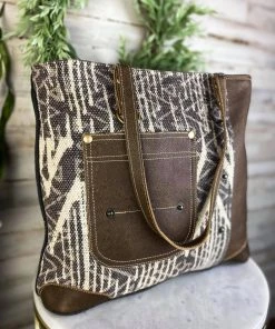 Myra Brown Patterned Pocket Tote Handbag