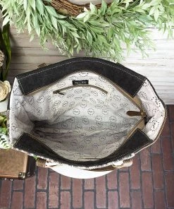 Myra Brown Patterned Pocket Tote Handbag