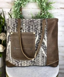 Myra Brown Patterned Pocket Tote Handbag