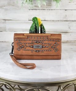 Montana West New Arrivals Brown Studded Concho Wristlet Wallet