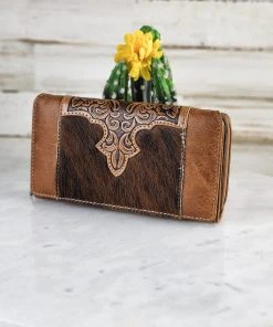 Montana West Brown Tooled Western Cowhide Wallet Wallets & Cardholders