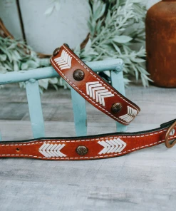 Shiloh Brown Concho Stitched Dog Collar