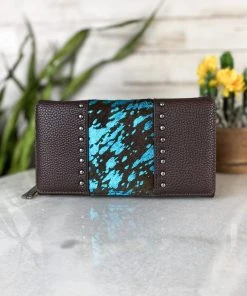 Montana West Brown & Teal Metallic Cowhide Wallet