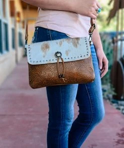Myra Brown & White Cowhide Concho Handbag