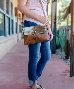 Myra Brown & White Cowhide Concho Handbag