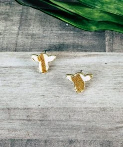 Blue Tortoise Brown & White Cowhide Cow Earrings Jewelry