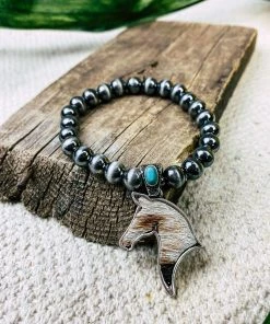 Blue Tortoise Brown & White Cowhide Horse Bracelet