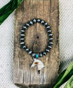 Blue Tortoise Brown & White Cowhide Horse Bracelet