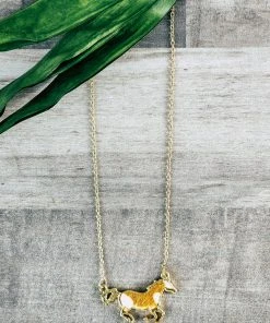 Blue Tortoise Brown & White Cowhide Horse Necklace