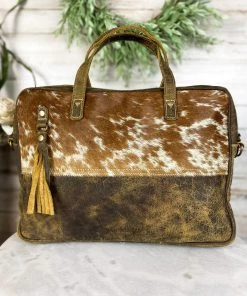 Myra Brown & White Cowhide Laptop Handbag